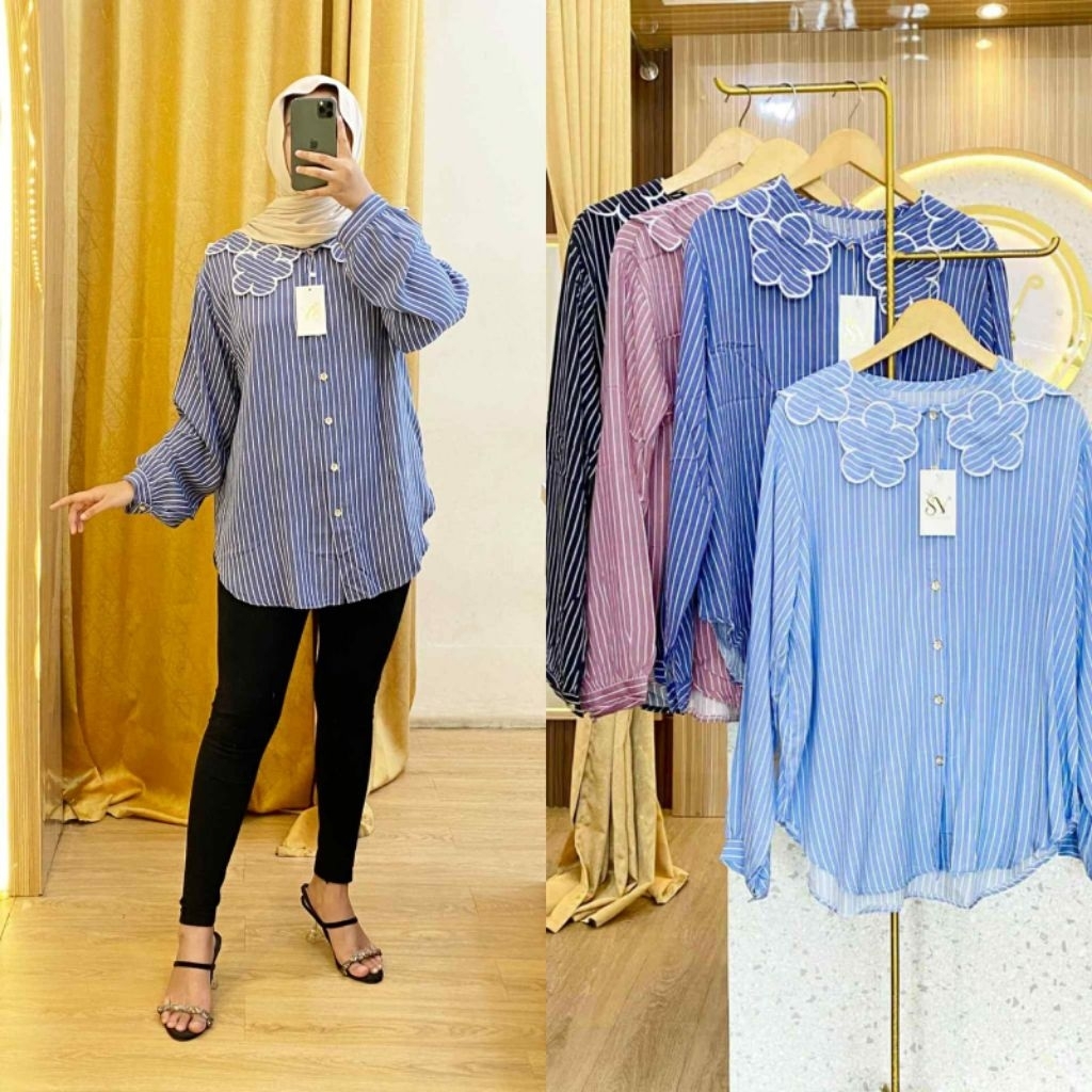 KEMEJA SALUR KERAH BUNGA BORDIR
