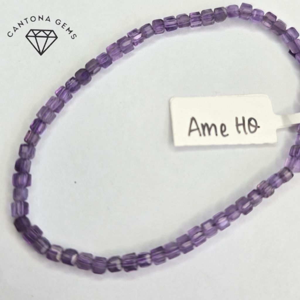 Gelang Batu Alam Asli Amethyst cube 3mm