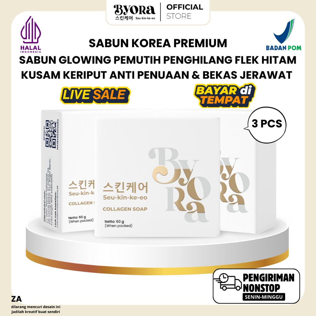 3 Pcs Byora Sabun Korea Premium Wajah & Badan Glowing Putih Bersih Bebas Jerawat Kusam Flek Bintik H