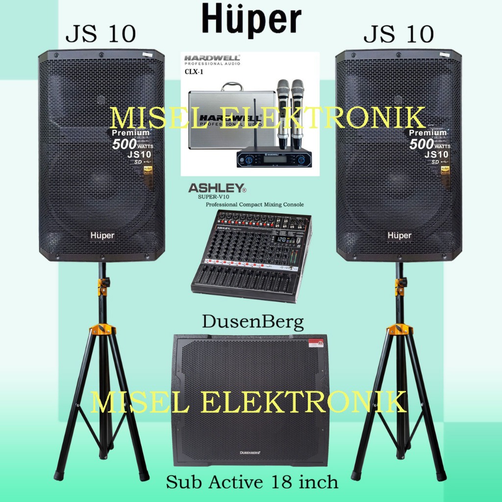 Paket Sound System Indoor Speaker Aktif 15 Inch Huper JS10 Subwoofer 18 Inch Dusenberg
