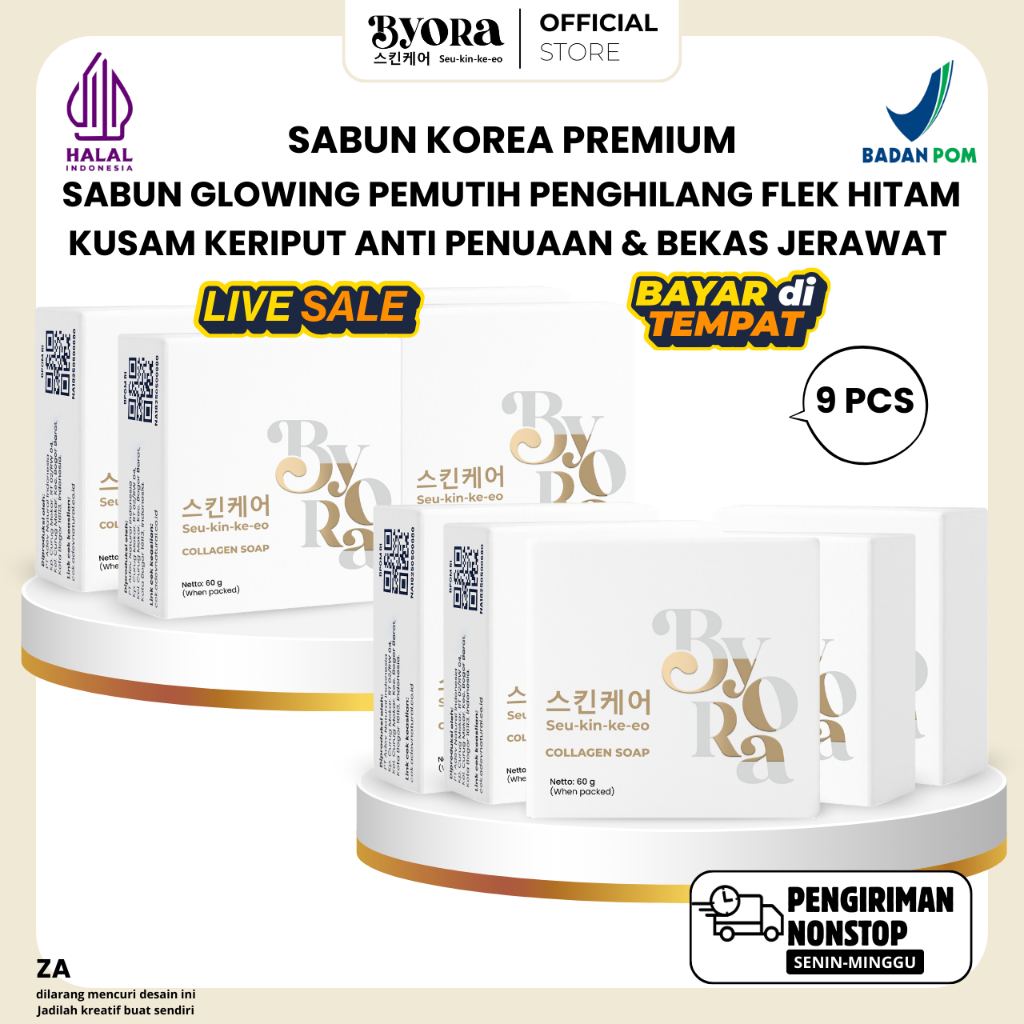 9 Pcs Byora Sabun Korea Premium Wajah & Badan Glowing Putih Bersih Bebas Jerawat Kusam Flek Bintik H