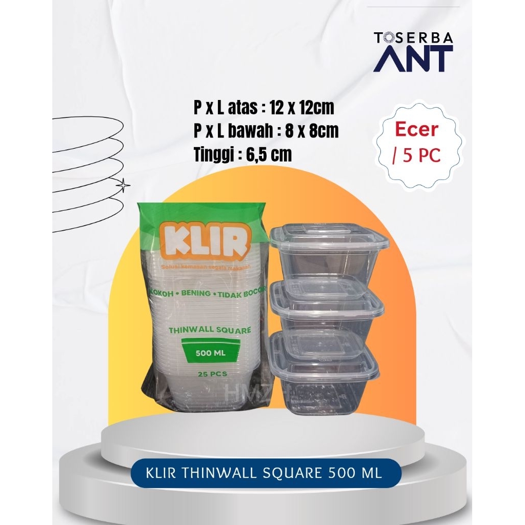 thinwall kotak 500 ml klir 25 pcs / klir thinwall square 500 ml 5 pcs
