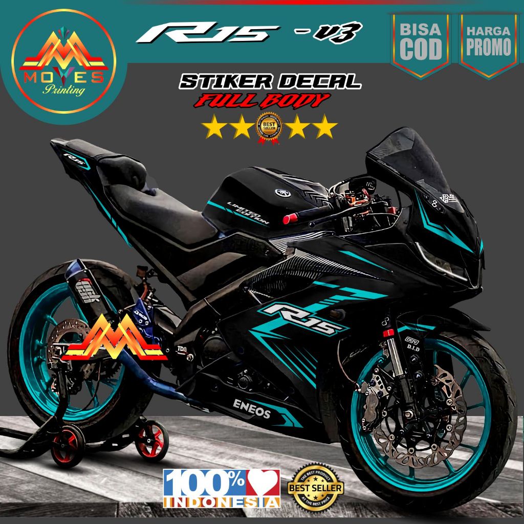 BISA COD , stiker r15 v3 list warna full body stiker r15 v3 dasaran hitam. stiker variasi yamaha r15