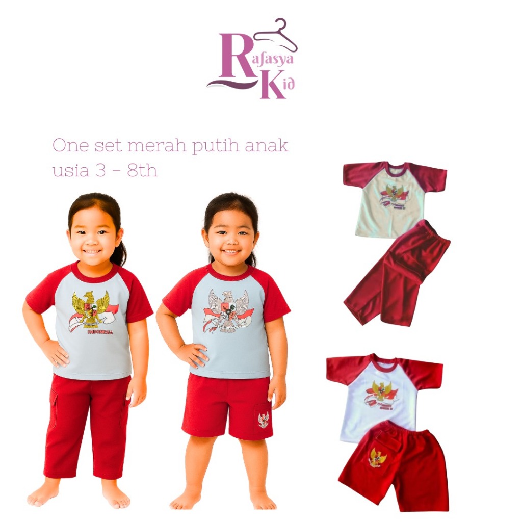Setelan Agustusan // Setelan Anak Merah Putih / Celana Panjang Pendek // Bahan Kaos Adem Katun