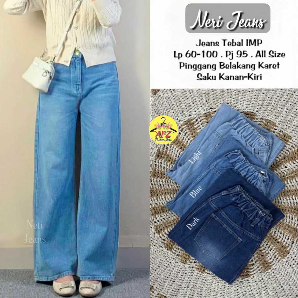 NERI JEANS WANITA MOTIF POLOS TERBRU BAWAHAN WANITA CELANA PANJANG PINGGANG KARET KEKINIAN