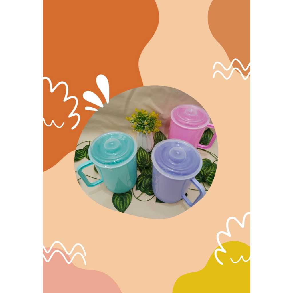 Mug 1 Liter/Mug plastik jumbo dilengkapi penutup/Gelas kekinian jumbo/Mug iron