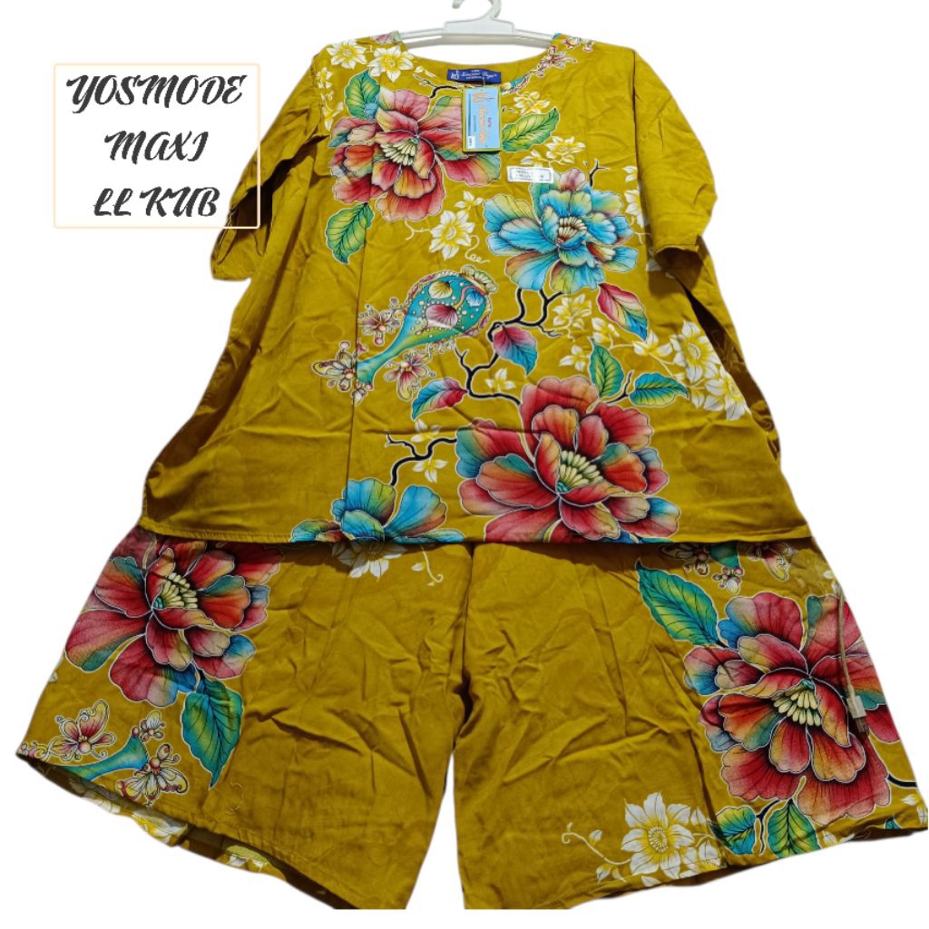 SETELAN CELANA KULOT JUMBO WANITA ASLI BATIK KENCANA UNGU LEBEL BIRU LD 140 STELAN MAXI LL BATIKKU M