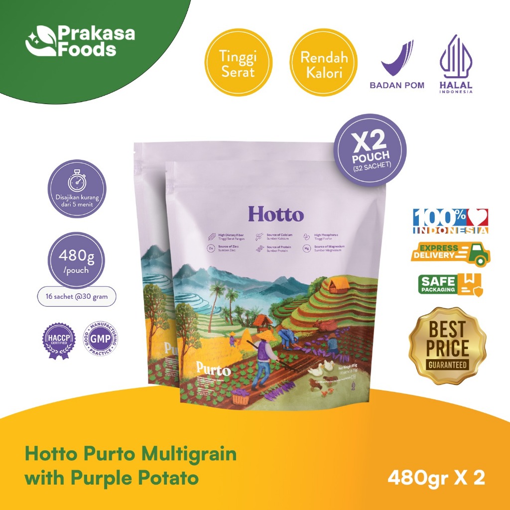 Prakasa Foods - Hotto Purto Multigrain Purple Potato Ubi Ungu 2 Pouch | Sereal Sehat Pengganti Nasi 