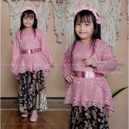 Galery_Batik Setelan Kebaya Brokat Anak Modern Ukuran 5-12 Tahun Hitam / Kebaya Kartini Set Rok Anak
