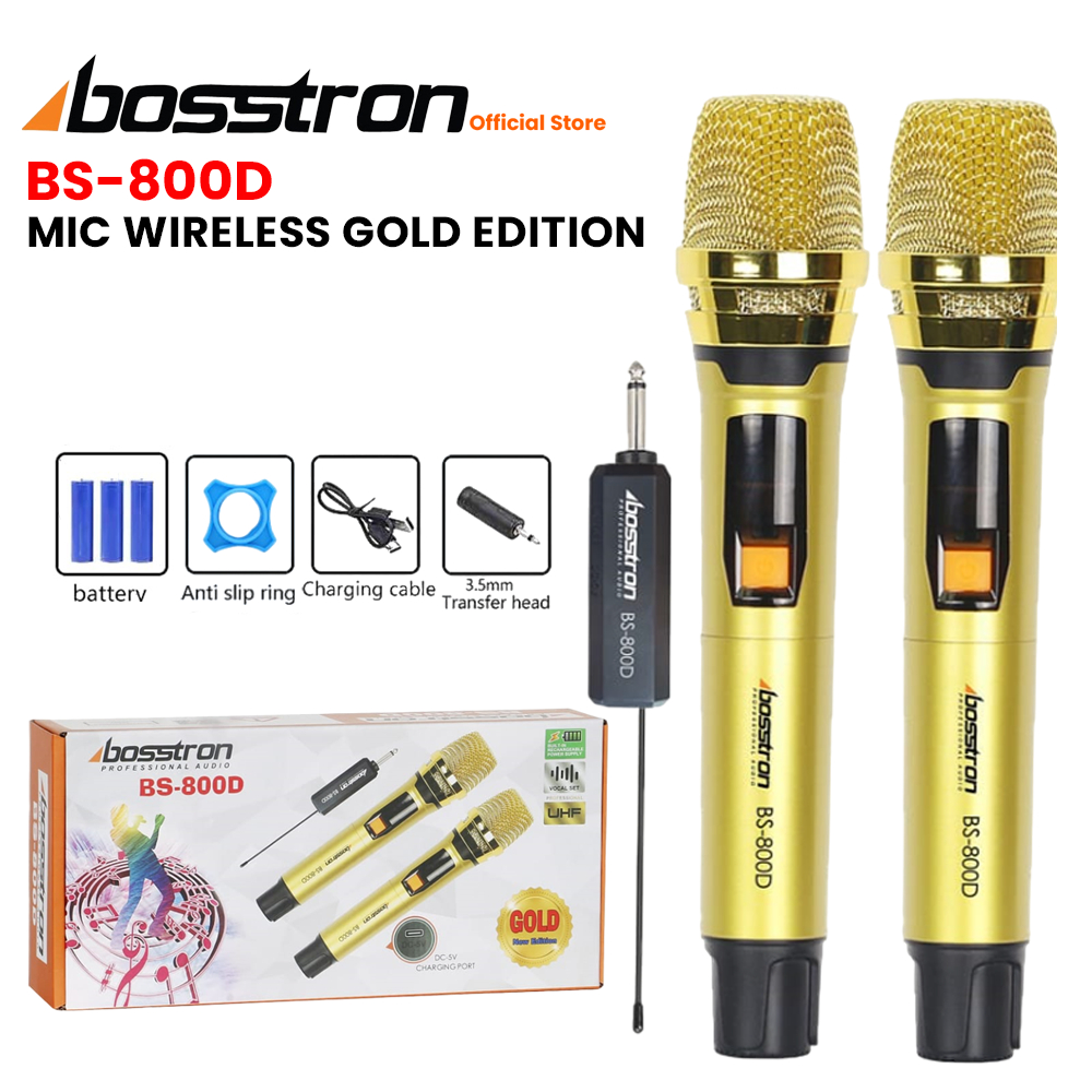 Bosstron Microphone Wireless BS-800D Gold New Edition Mic Karaoke Mik Tanpa Kabel