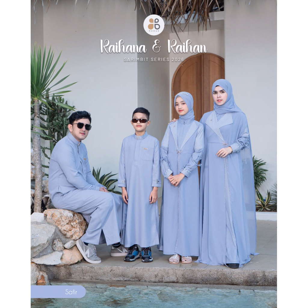 Sarimbit Nubua Raihana & Raihan Safir/ Baju Pasangan Gamis Pesta Mewah Elegan Baju Couple Keluarga B