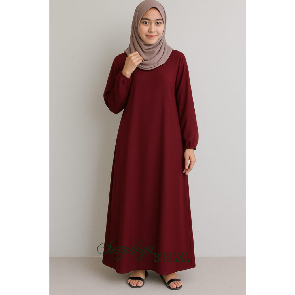 Baju Gamis Abaya Polos Remaja Dewasa Tangan Karet Bahan Wolfis Lux Premium Terbaru Kekinian