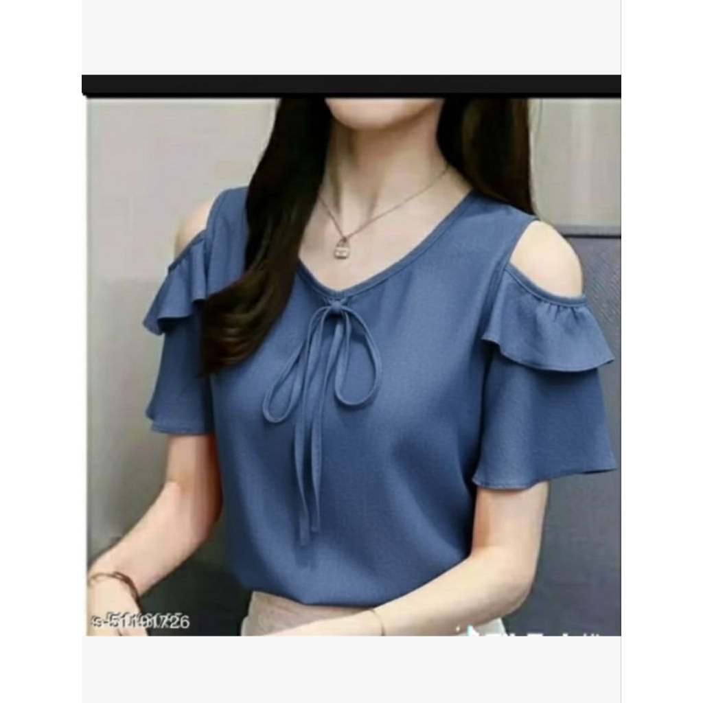 blus wanita bahu bolong model korea casual bahan sakila