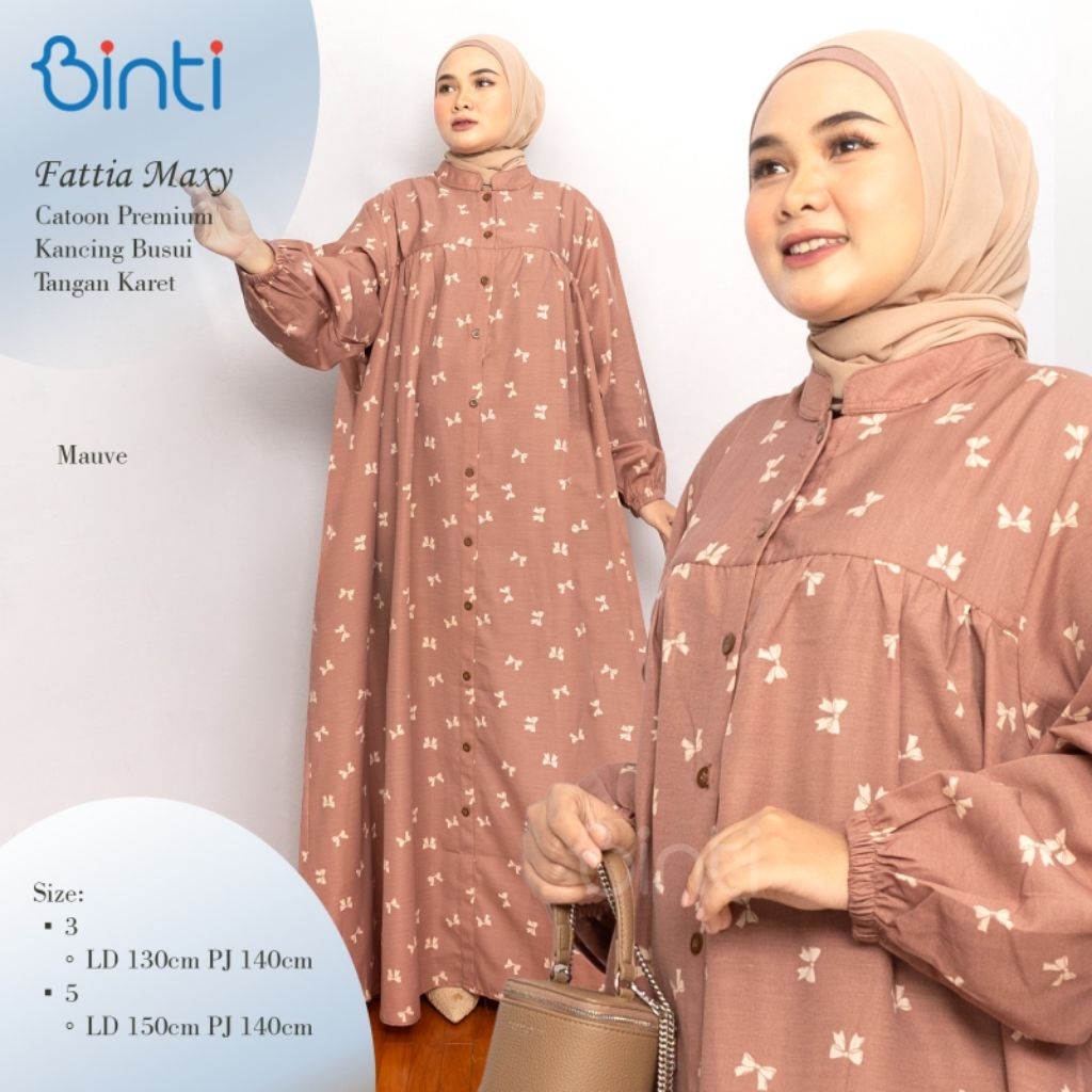 FATTIA MAXY DRESS JUMBO LD 130 LD 150 KATUN BY BINTI   Karet Muslim Panjang Formal Wanita Motif Gami