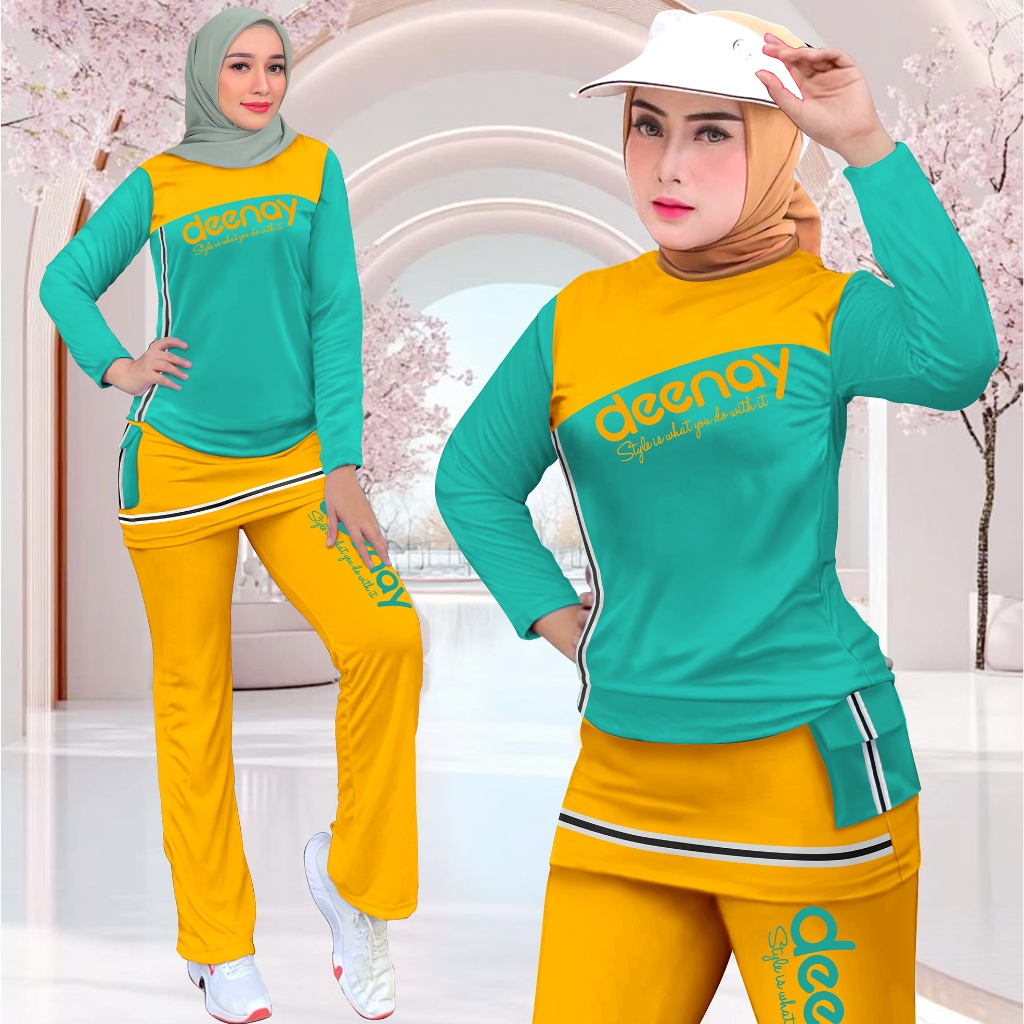 cuci gudang setelan olahraga wanita kombinasi rok celana cargo sporty deenay set training viral