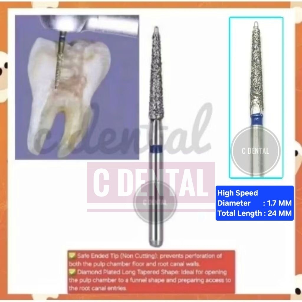 Endo Diamendo Bur Safe End Non-Cutting Tip Shaping Outline Form (Long Shank High Speed)