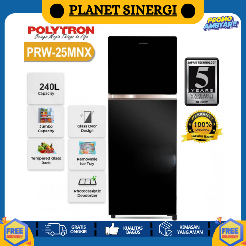 KULKAS POLYTRON 2 PINTU PRW25MNX PRW 25MNX 25 MNX Belleza Jumbo Series PRW-25MN/X GARANSI RESMI