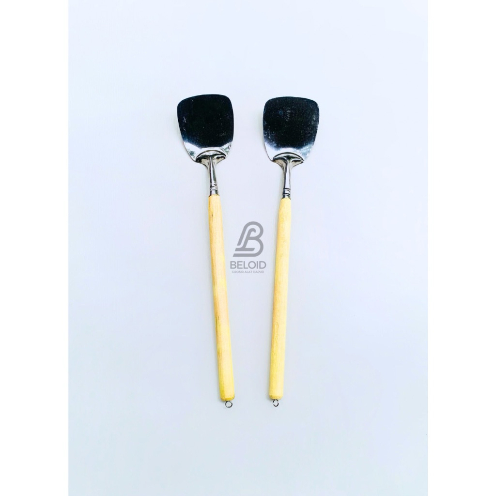 Sutil Tanggung Gagang Kayu / Spatula Tanggung Gagang Kayu / Sutil Gagang Kayu Stainless