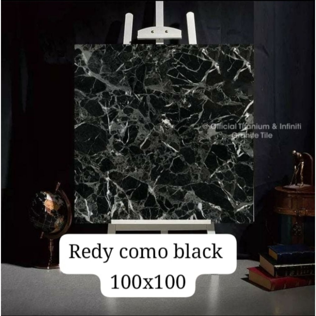 Granit Lantai/dinding 100x100 motip marmer como black Glazedpolished kilap kw 1