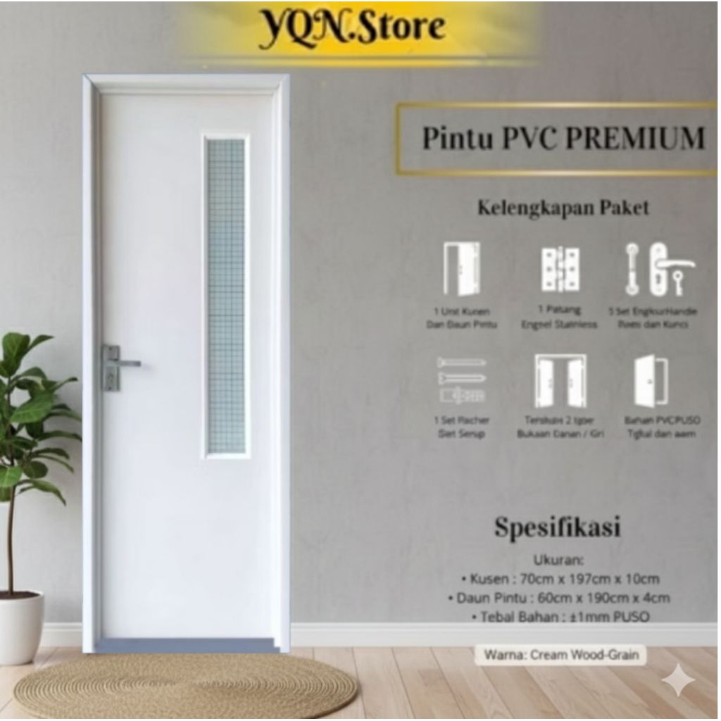 Pintu Kamar Mandi Minimalis PVC Tebal Premium Fullset Kusen Pintu