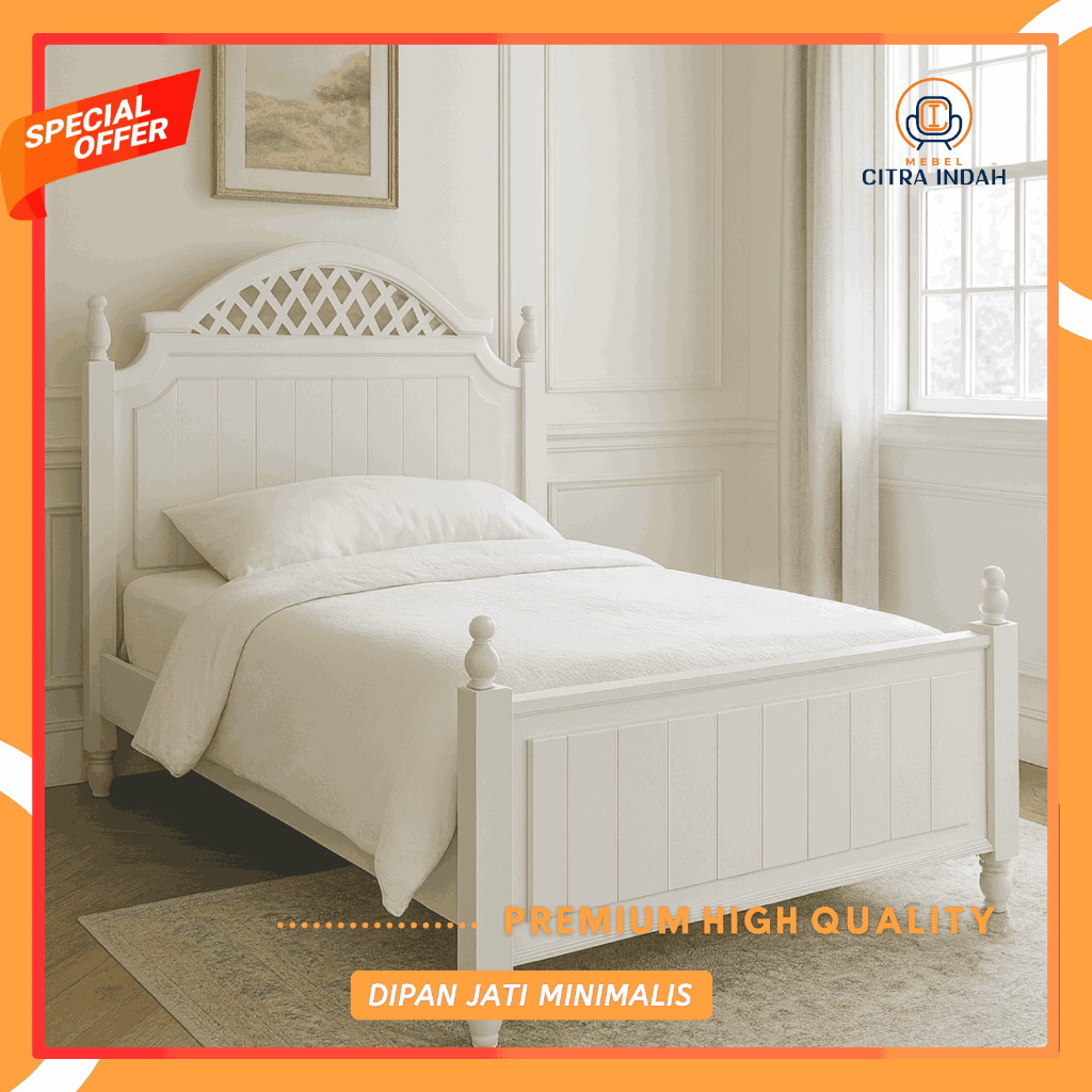 Dipan Tempat Tidur Putih Minimalis Full Jati Ranjang Bed Kasur Ukuran 160x200 Divan Minimalist