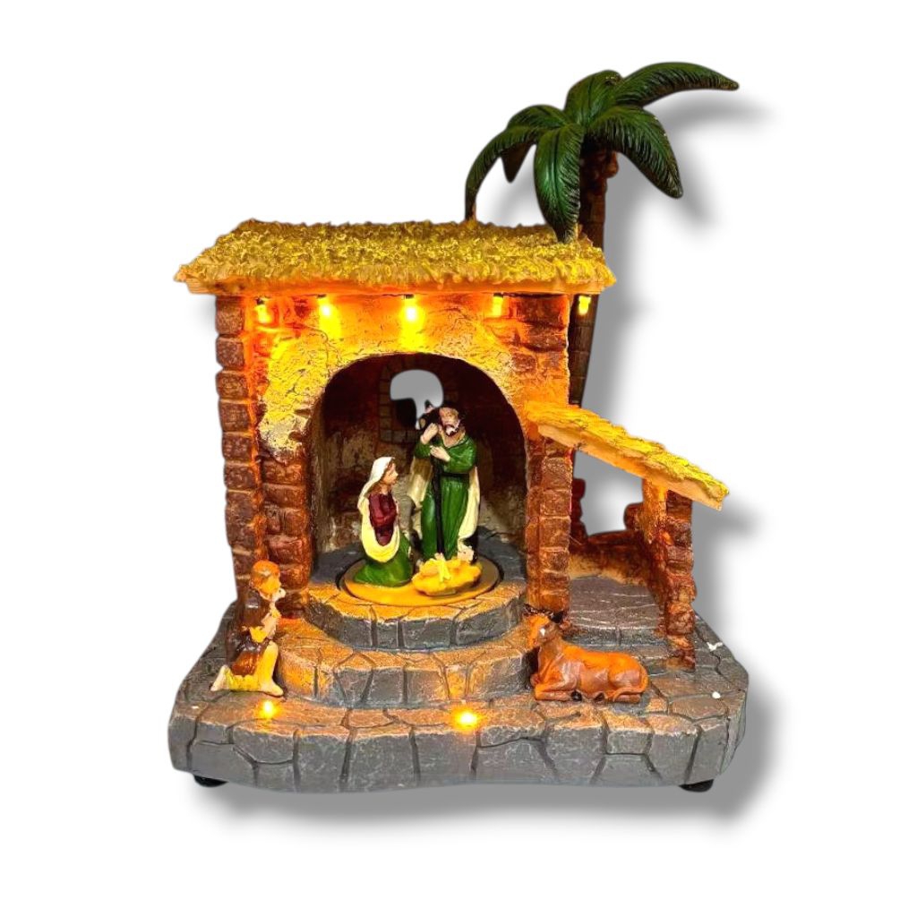 Pajangan Nativity Gua Natal 28cm Lampu Musik USB P28/4 - Pajangan Gua Natal - Pajangan Natal - Pajan