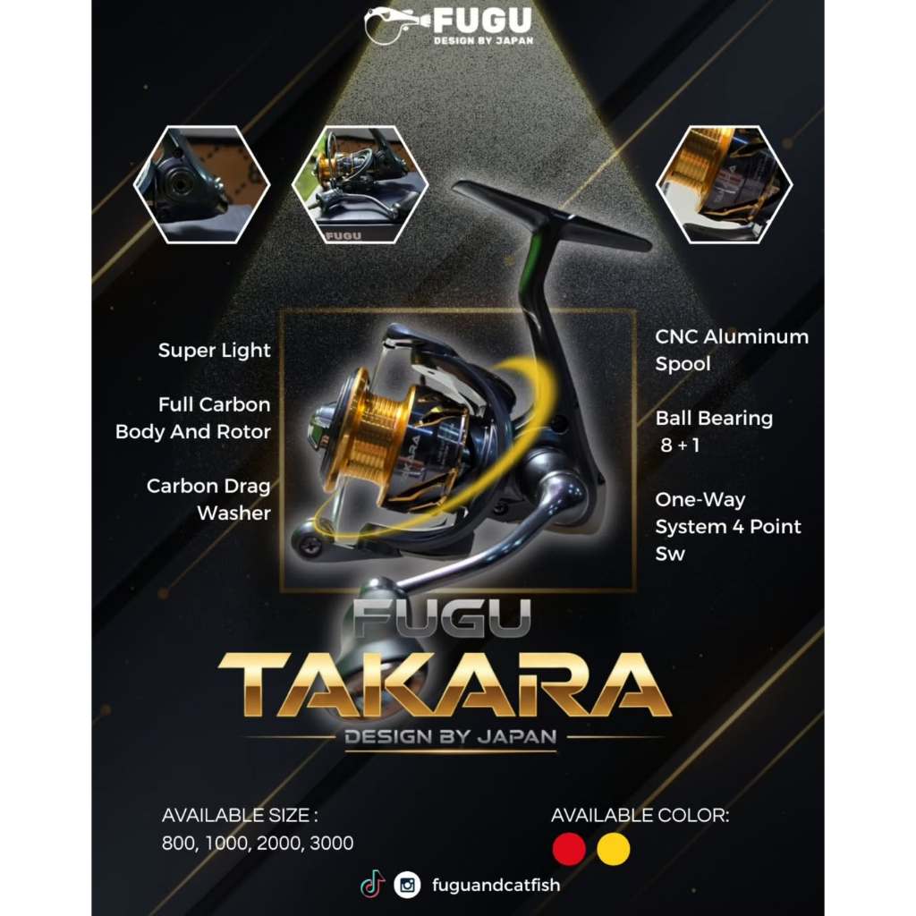 REEL PANCING FUGU TAKARA SW 1000-3000 DENGAN 8+1 BALL BEARING DAN RATIO 5.2:1 SUDAH POWER HANDLE DAN