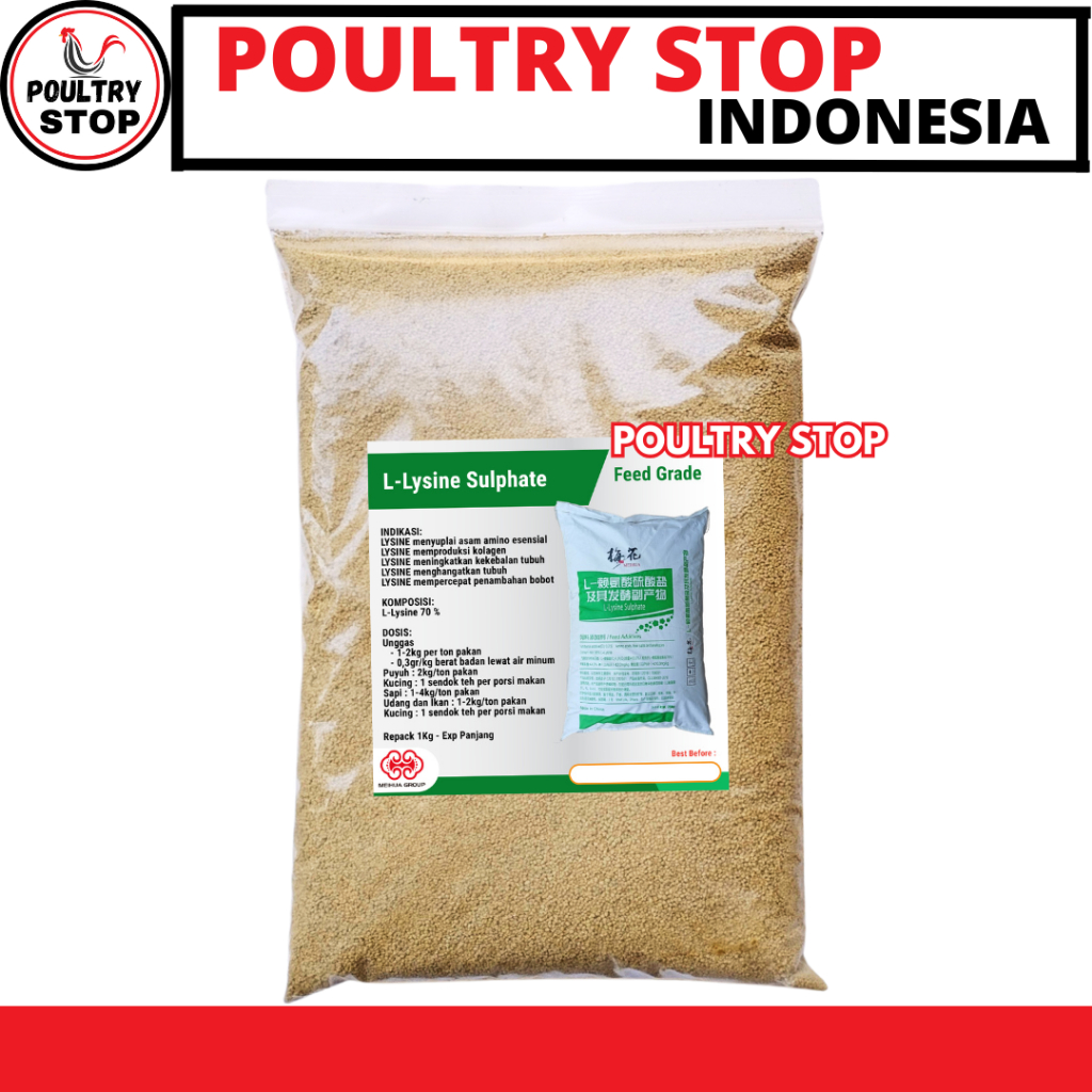 LYSINE SULFATE 1 KG MEIHUA HIJAU - Suplemen Hewan Asam Amino Penggemuk Sapi Ayam Kucing Anjing Udang