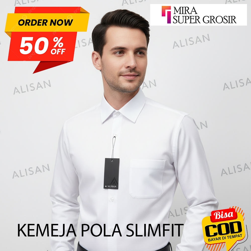 ALISAN Kemeja Pria SLIM FIT Lengan Panjang Original Polos Baju Atasan Kerja Cowo Alisan Formal Hem H