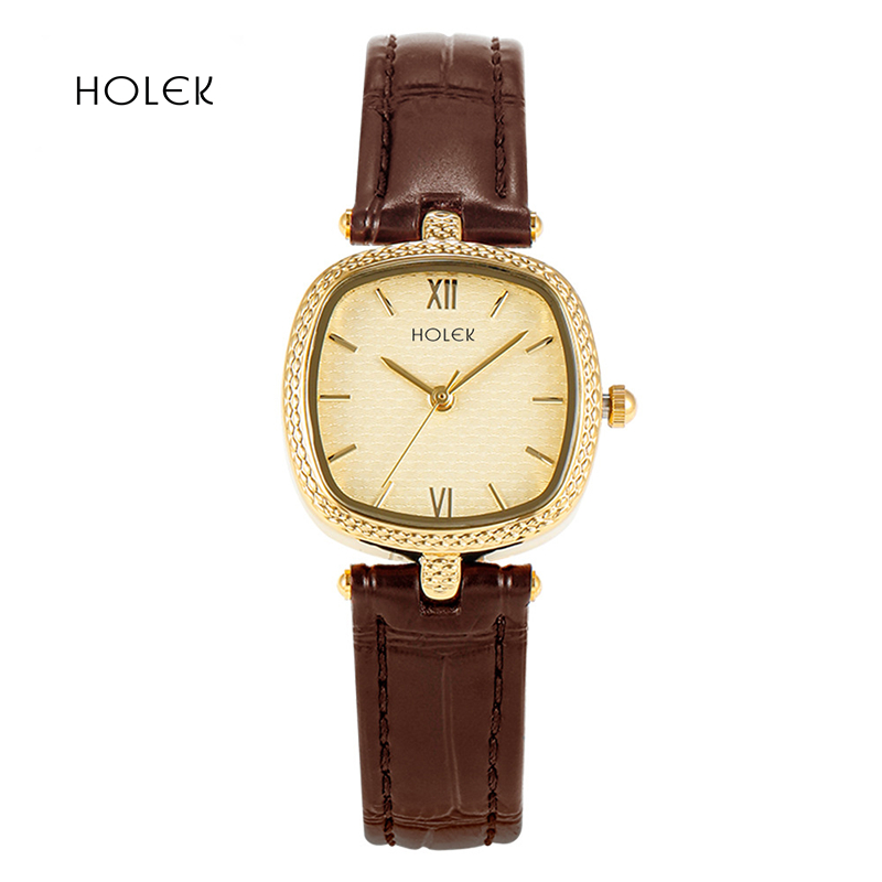 HOLEK 1275 Jam Tangan Wanita Anti Air Retro Elegan Fashion Tali Kulit Jam Tangan Cewek+Kotak Gratis