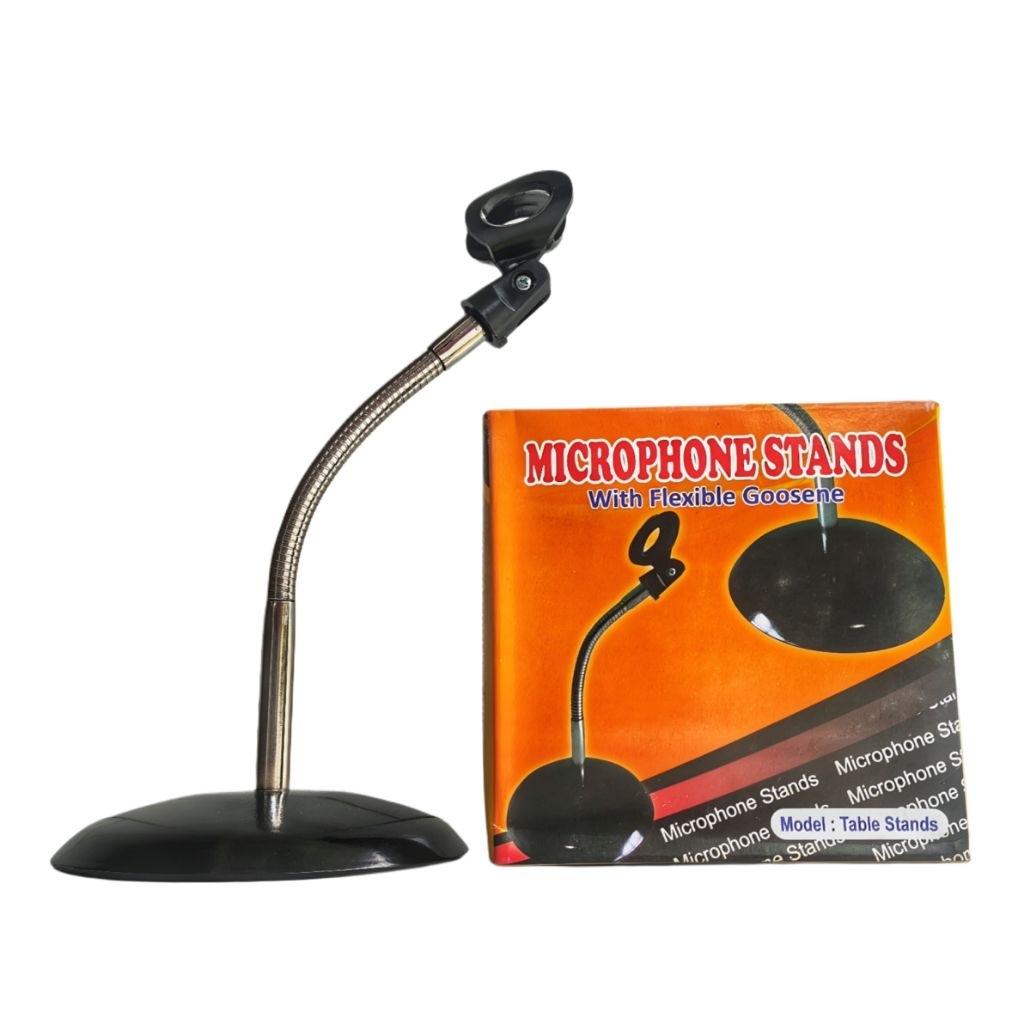 Stand Mic Meja Spiral Chrome + Holder Mic – Stabil & Fleksibel