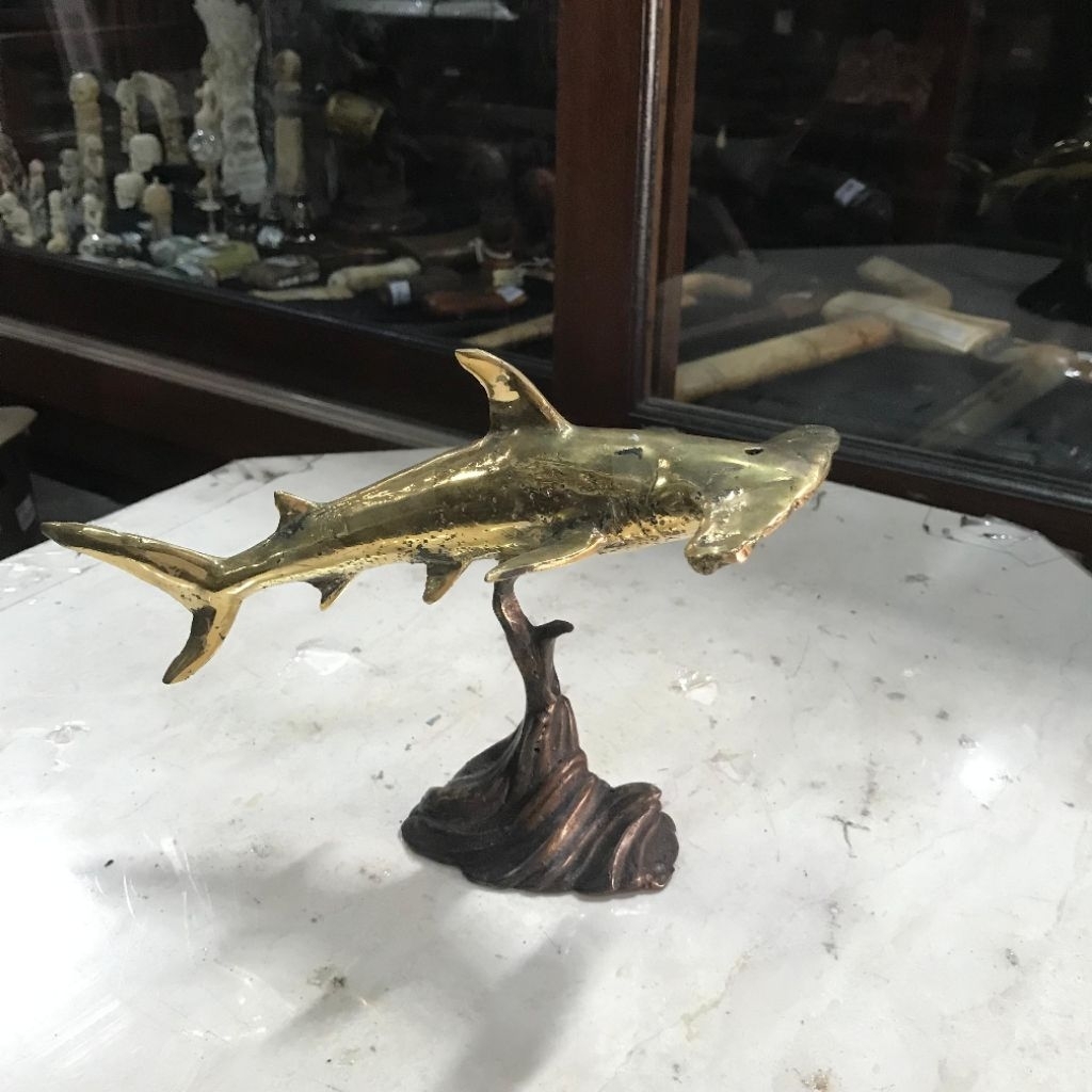 Patung Kuningan Ukir Hiu Martil Lawas Jadul Tua