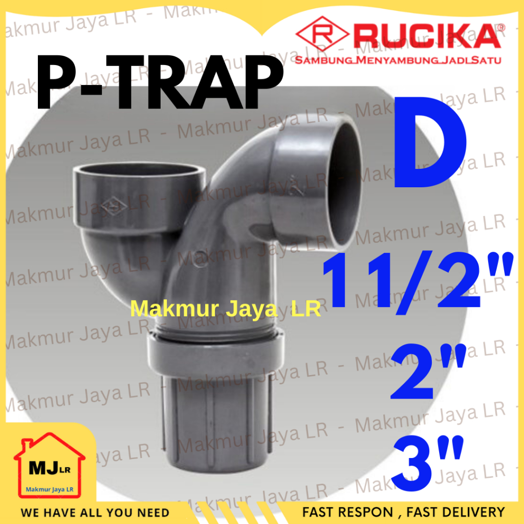 P Trap  1 1/2" 1,5 2" 3" inch PVC RUCIKA Tipe D Leher Angsa Gulu Banyak P-Trap 11/2 1-1/2 2 3 dem PT