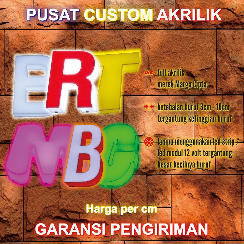 huruf timbul akrilik menyala