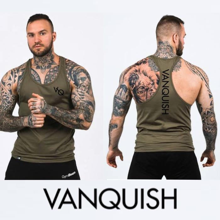 Singlet Gym hijau army Fitnes / Kaos Training running olahraga pria