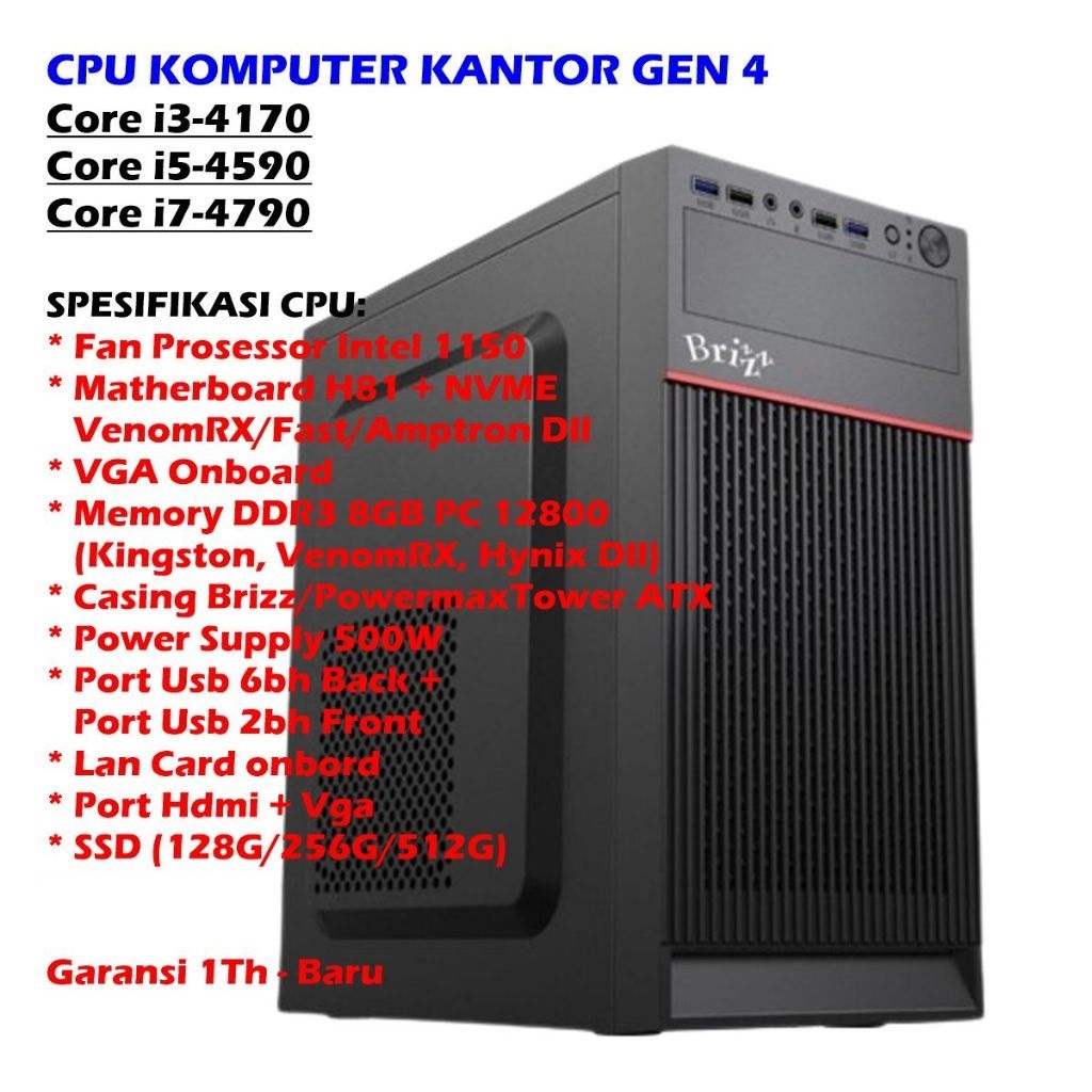 CPU KOMPUTER KANTOR INTEL GEN 4 RAM 8GB, SSD, SOCKET 1150 - CPU KOMPUTER CORE i3-4170 3.70G CPU KOMP