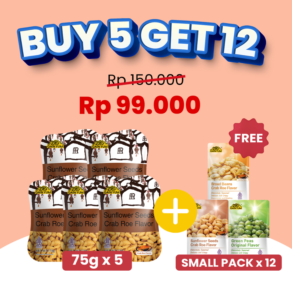 Gain Yum Kuaci Rasa Telur Kepiting 75G Sunflower Seeds Crab Roe Snack