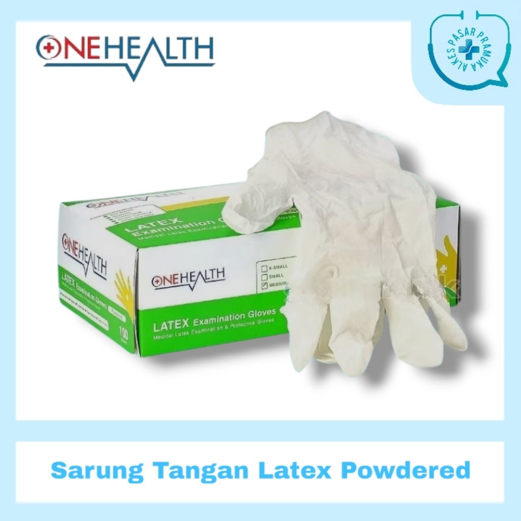 OneHealth Sarung Tangan Latex Powdered Examination Gloves 100pcs  Sarung Tangan Latex OneHealt Alkes