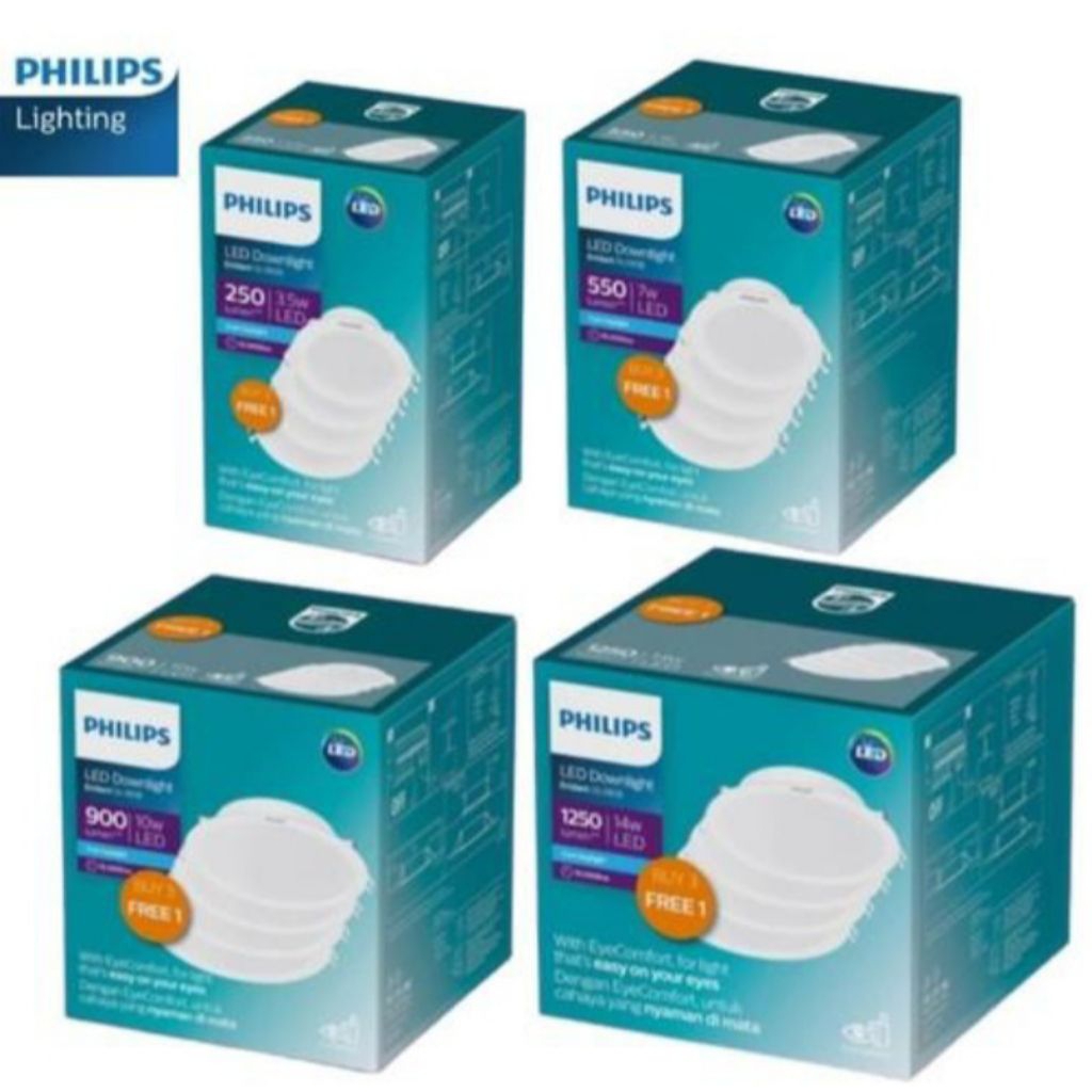 PHILIPS Lampu Downlight LED Eridani 3.5W 7W 10W Kuning 3000K MULTIPACK isi 4 / Downlite LED DL190B 3