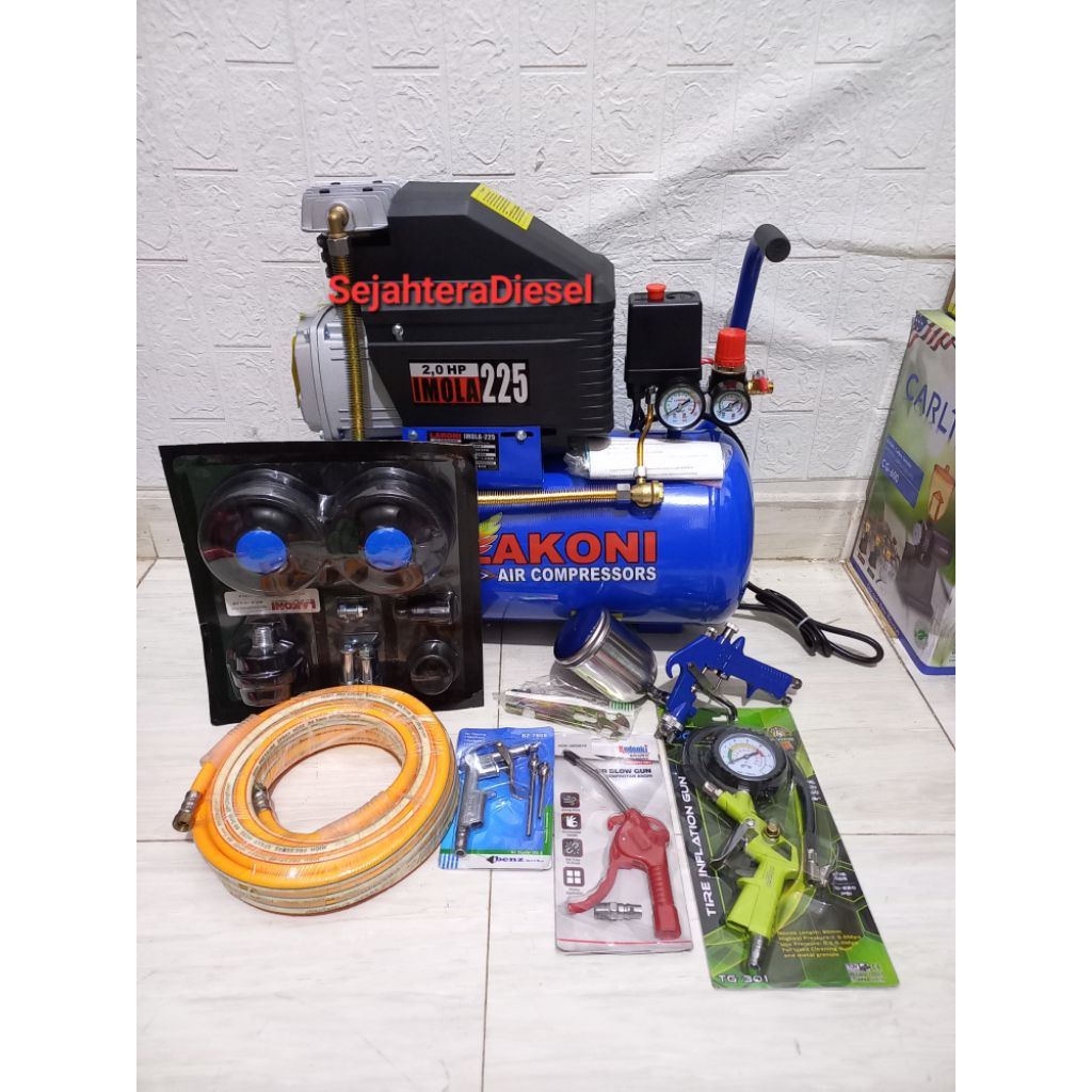LAKONI  IMOLA 225 2.0HP Kompresor Angin Tangki 25Liter Komplit Selang Spraygun Pentil Inflator