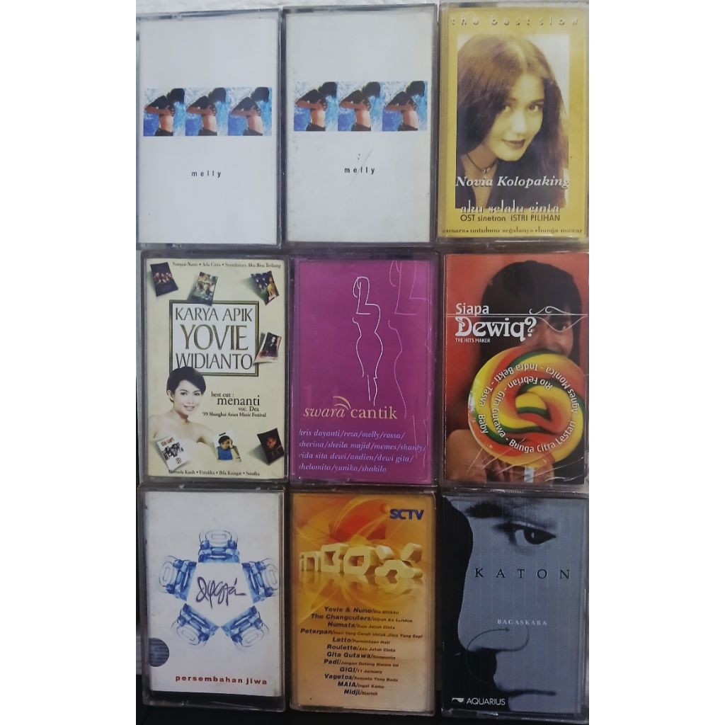 Kaset Pita 1&2.MELLY GOESLAW melly AQUARIUS 2.NOVIA KOLOPAKING aku selalu cinta MUSICA 4.DEA karya Y