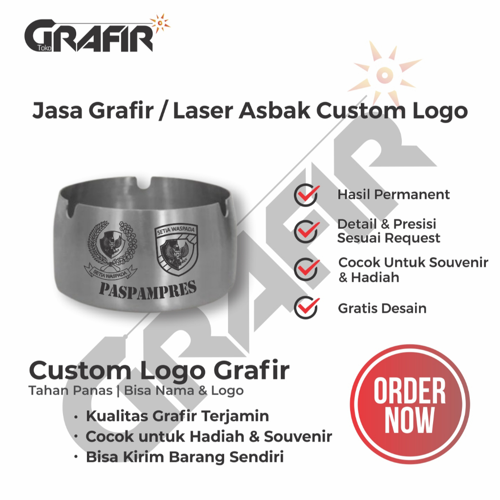 Jasa Grafir Laser Asbak Stainless Custom Nama / Logo Asbak Stainless Steel