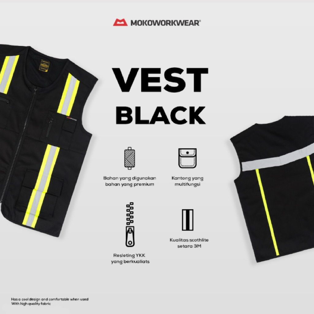 VEST ROMPI SAFETY HITAM / VEST BLACK MOKOWORKWEAR