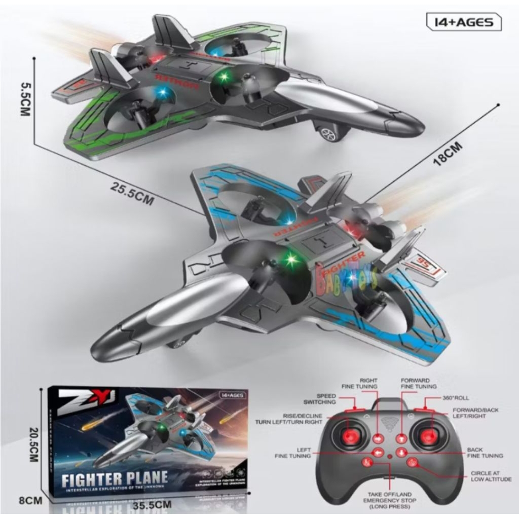 Mainan Pesawat Terbang Remote Control Anak Led Fighter Plane AirPlane Foam Rc 360° Charge