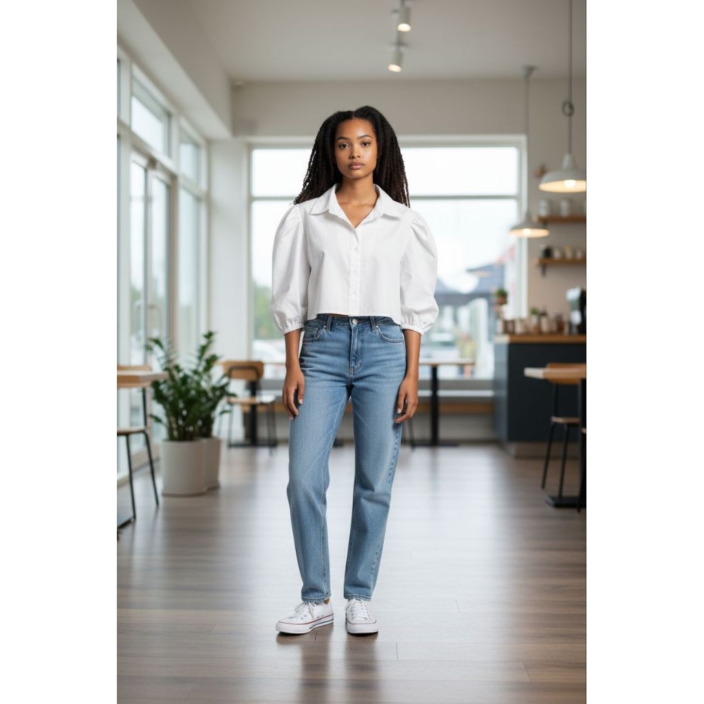 CROP TOP KEMEJA PUTIH WANITA