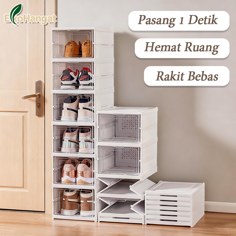 Kotak Sepatu Lipat Rak Sepatu Lipat Lemari Sepatu Lipat Kotak Sepatu Transparan Plastik Lemari Multi