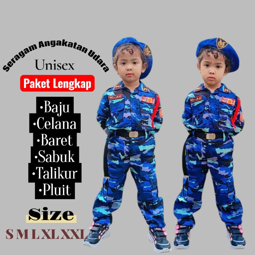 Baju Seragam TNI AU Anak Laki Laki Perempuan/Baju Seragam Anak TK TNI Angkatan Udara/Seragam TNI AU 