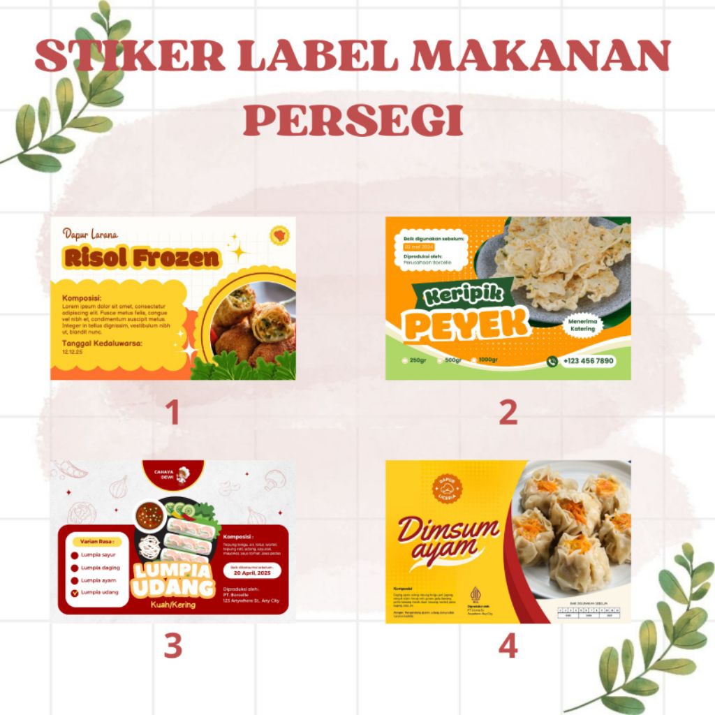 Stiker Label Makanan/ Stiker Usaha/ Stiker Kemasan dll Kotak Ukuran 4x6cm Free Design