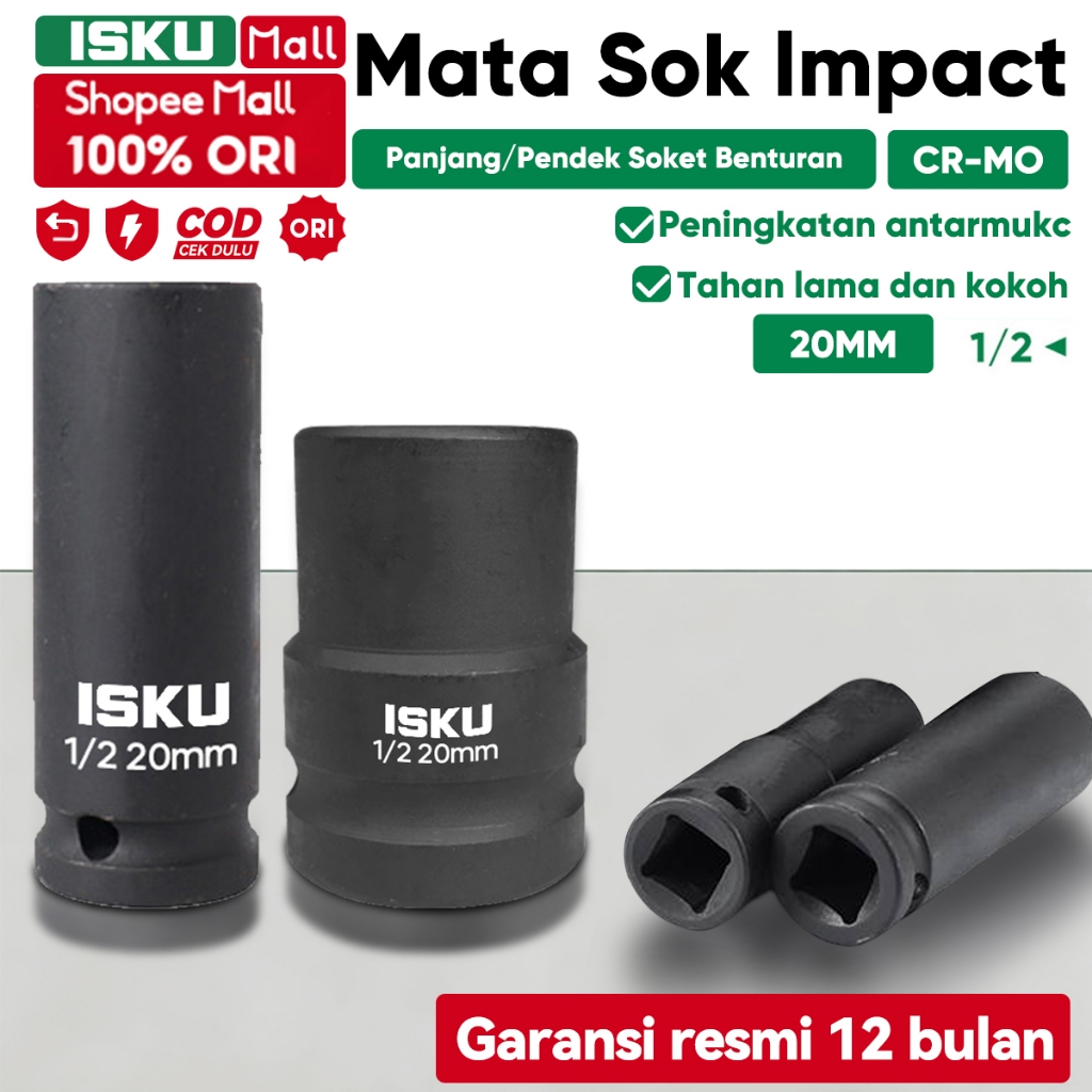 ISKU mata shock 20+20 Pendek Mata Socket Dan Mata Shock Panjang impact Socket Extention 1/2 / Kunci 