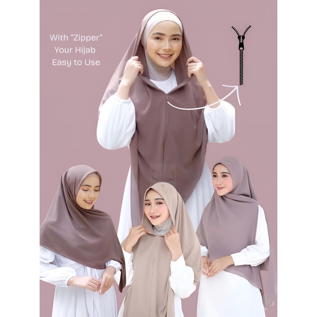 Hijab Segiempat Zipper Ceruty Babydoll | Segiempat Syari Jumbo 130x130 | Segiempat Instan Resleting